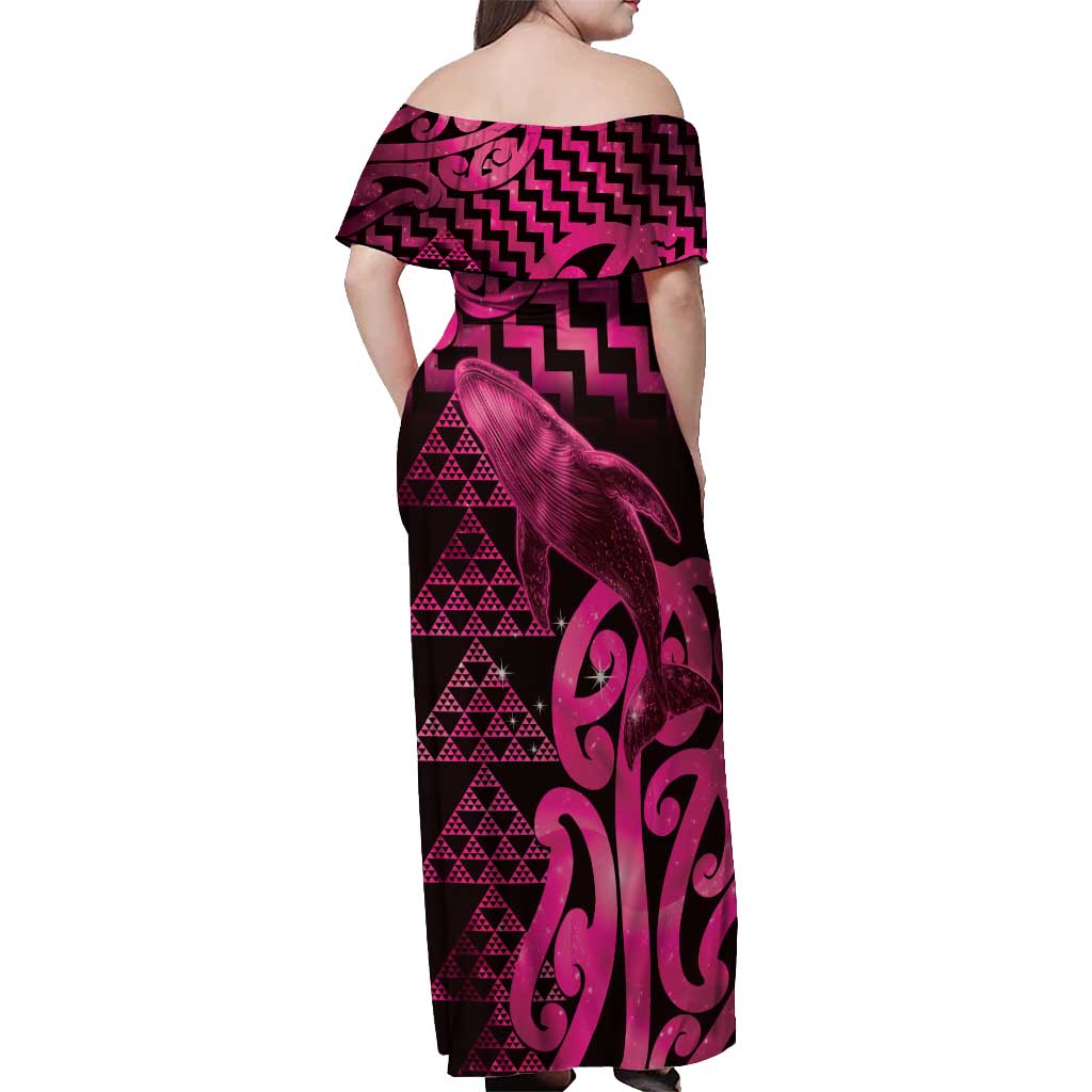 Humpback Whale Matariki New Zealand Off Shoulder Maxi Dress NZ Maori Paikea Poutama Luxury Pink LT14 - Polynesian Pride