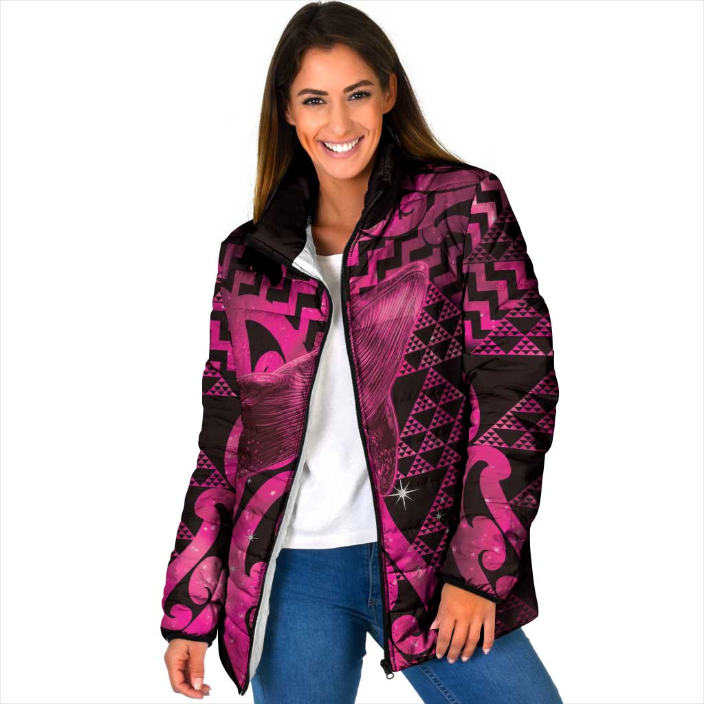 Humpback Whale Matariki New Zealand Padded Jacket NZ Maori Paikea Poutama Luxury Pink LT14 Women Pink - Polynesian Pride