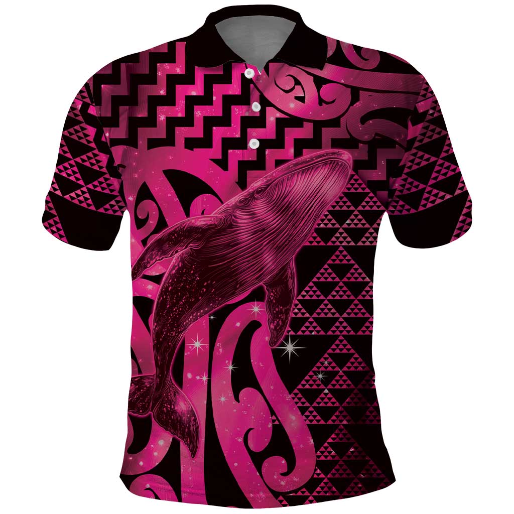 Humpback Whale Matariki New Zealand Polo Shirt NZ Maori Paikea Poutama Luxury Pink