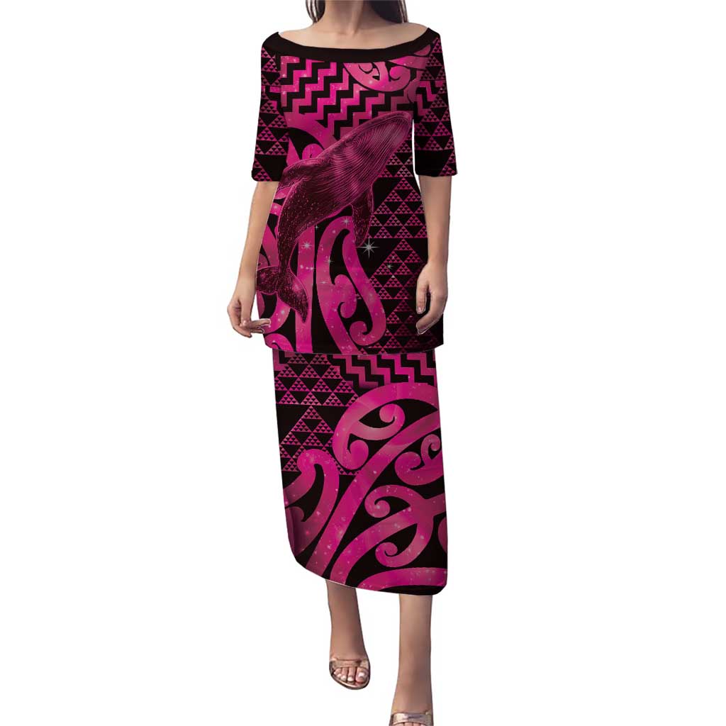 Humpback Whale Matariki New Zealand Puletasi NZ Maori Paikea Poutama Luxury Pink LT14 Long Dress Pink - Polynesian Pride