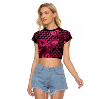 Humpback Whale Matariki New Zealand Raglan Cropped T Shirt NZ Maori Paikea Poutama Luxury Pink LT14 Female Pink - Polynesian Pride