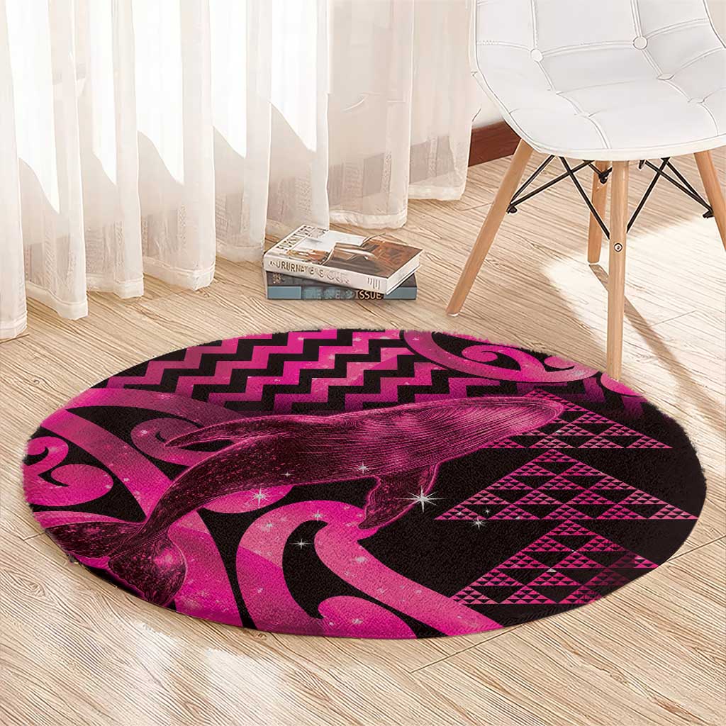Humpback Whale Matariki New Zealand Round Carpet NZ Maori Paikea Poutama Luxury Pink LT14 - Polynesian Pride