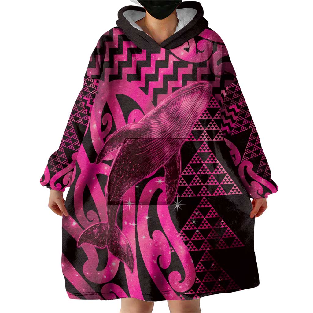 Humpback Whale Matariki New Zealand Wearable Blanket Hoodie NZ Maori Paikea Poutama Luxury Pink