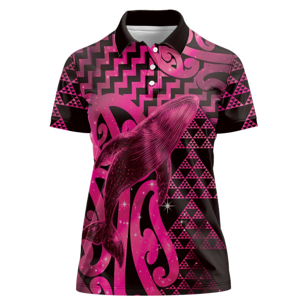 Humpback Whale Matariki New Zealand Women Polo Shirt NZ Maori Paikea Poutama Luxury Pink