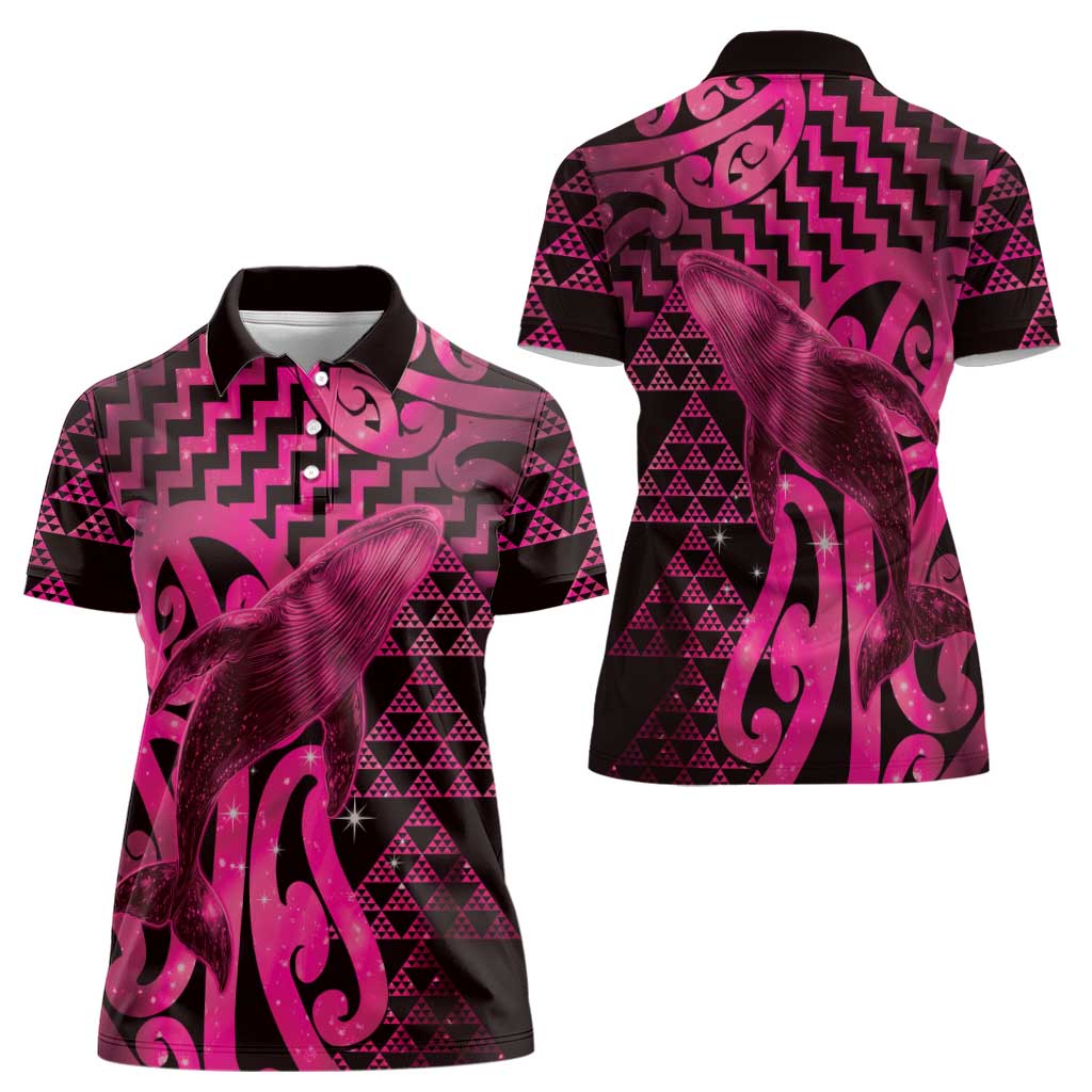 Humpback Whale Matariki New Zealand Women Polo Shirt NZ Maori Paikea Poutama Luxury Pink LT14 - Polynesian Pride
