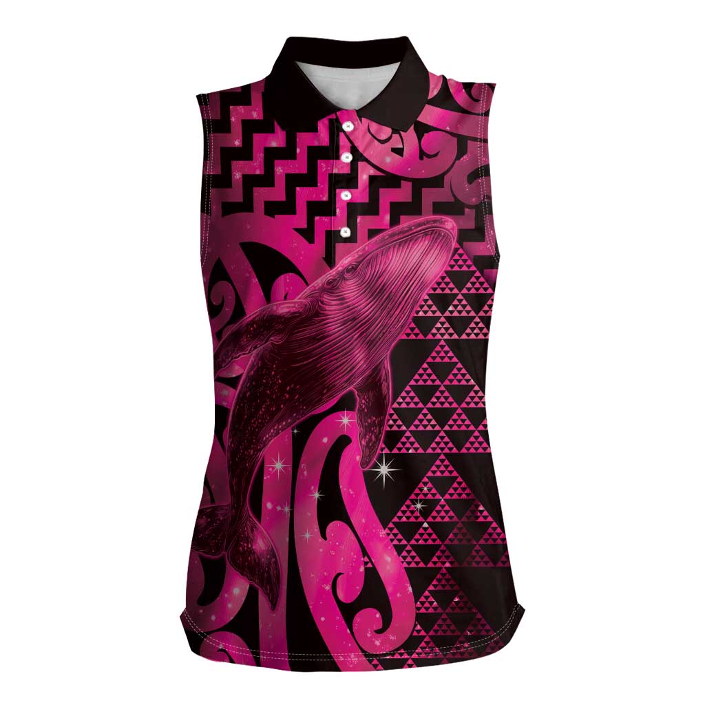 Humpback Whale Matariki New Zealand Women Sleeveless Polo Shirt NZ Maori Paikea Poutama Luxury Pink
