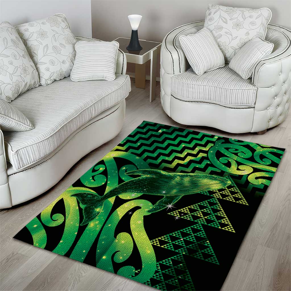 Humpback Whale Matariki New Zealand Area Rug NZ Maori Paikea Poutama Luxury Green LT14 - Polynesian Pride