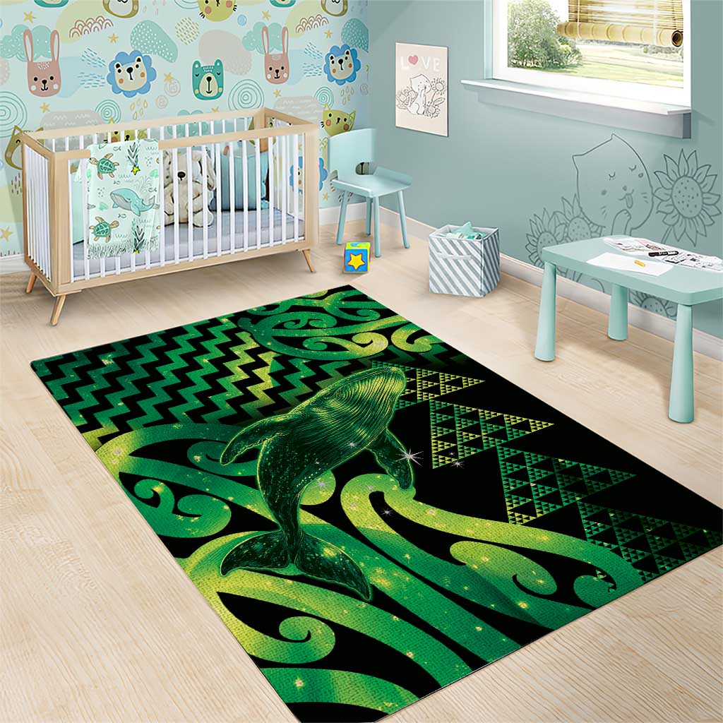 Humpback Whale Matariki New Zealand Area Rug NZ Maori Paikea Poutama Luxury Green LT14 - Polynesian Pride