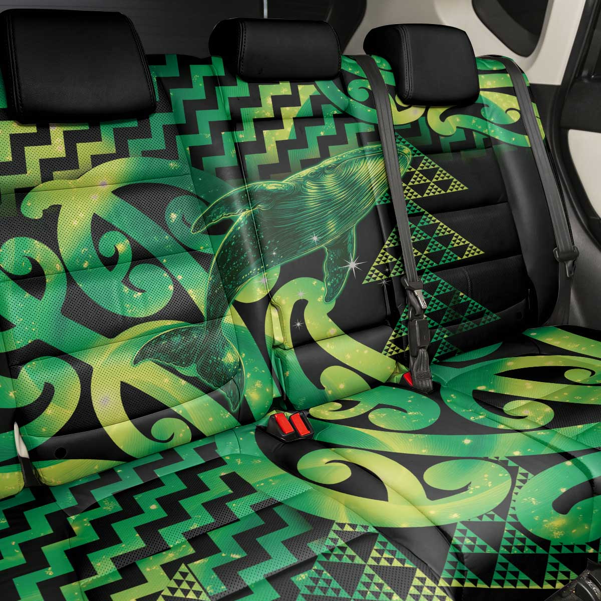 Humpback Whale Matariki New Zealand Back Car Seat Cover NZ Maori Paikea Poutama Luxury Green LT14 - Polynesian Pride