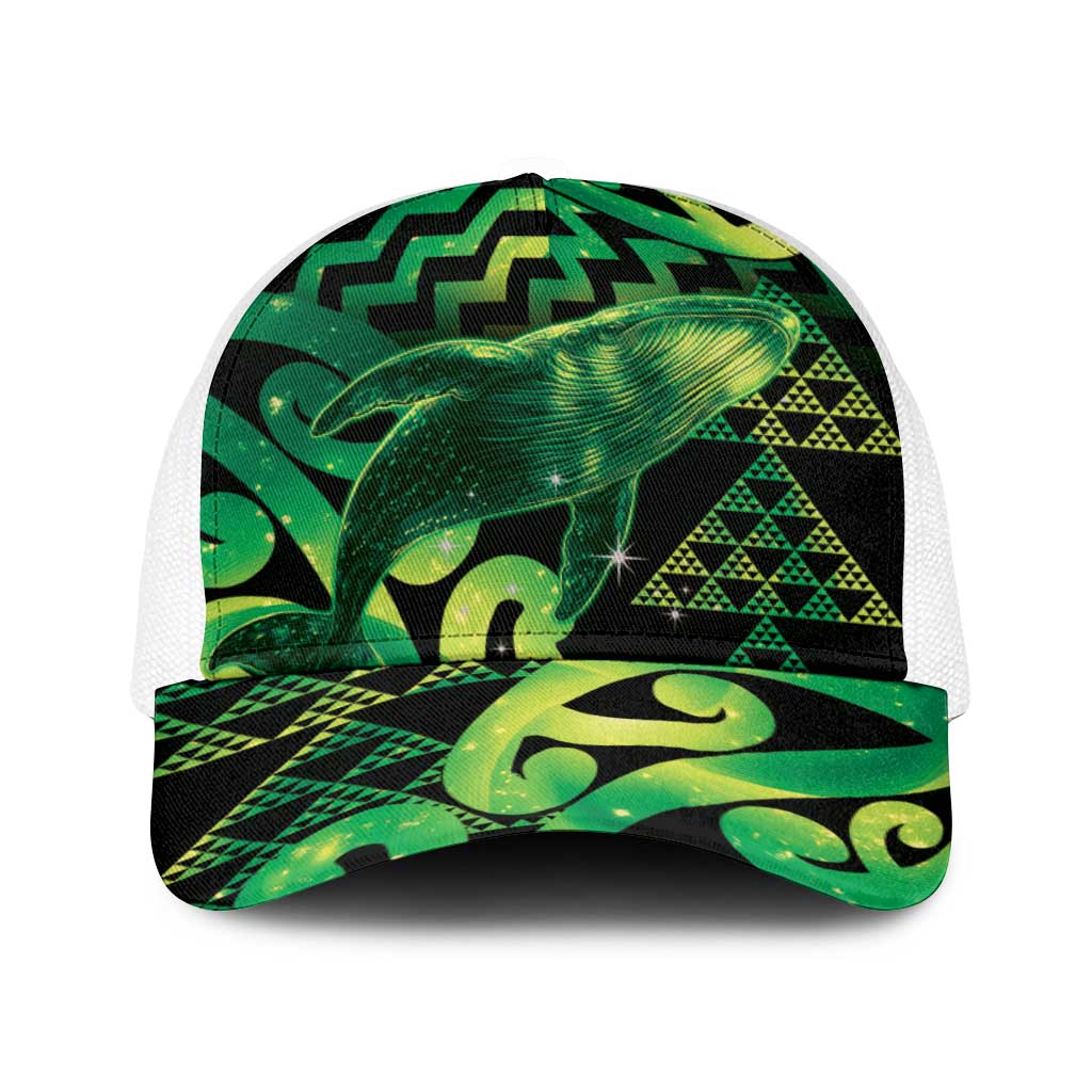 Humpback Whale Matariki New Zealand Baseball Net Cap NZ Maori Paikea Poutama Luxury Green LT14 One Size White Green - Polynesian Pride