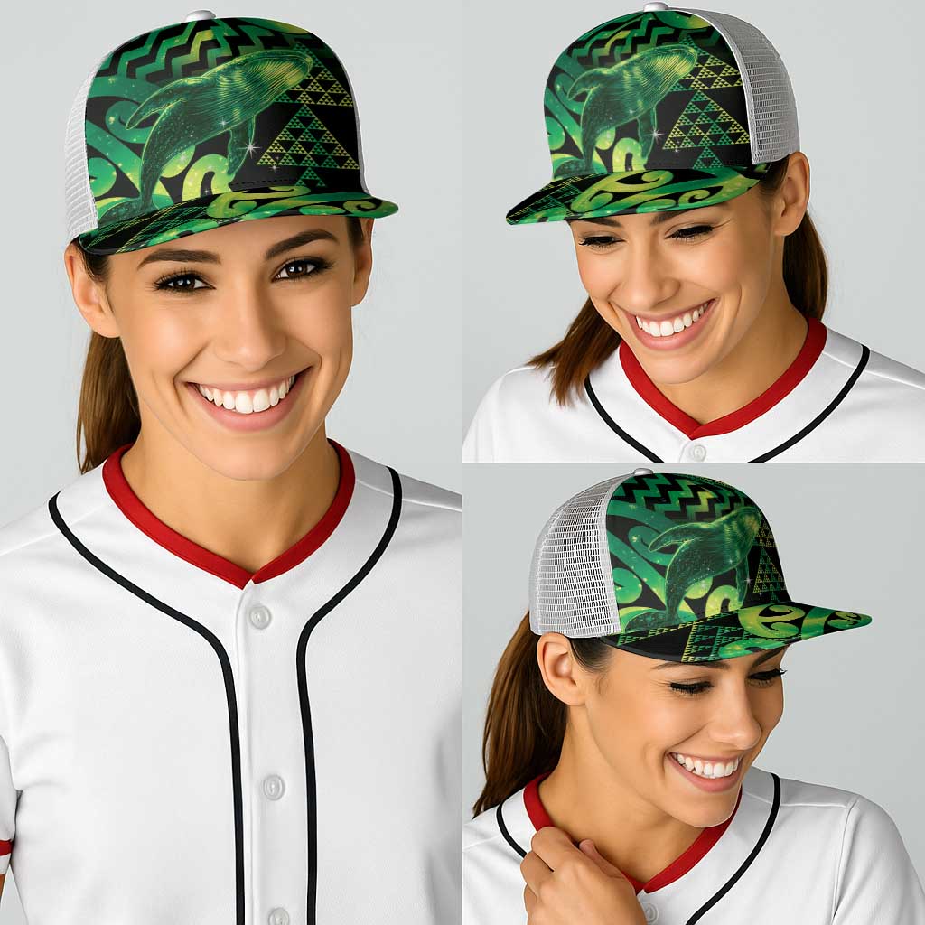 Humpback Whale Matariki New Zealand Baseball Net Cap NZ Maori Paikea Poutama Luxury Green LT14 - Polynesian Pride
