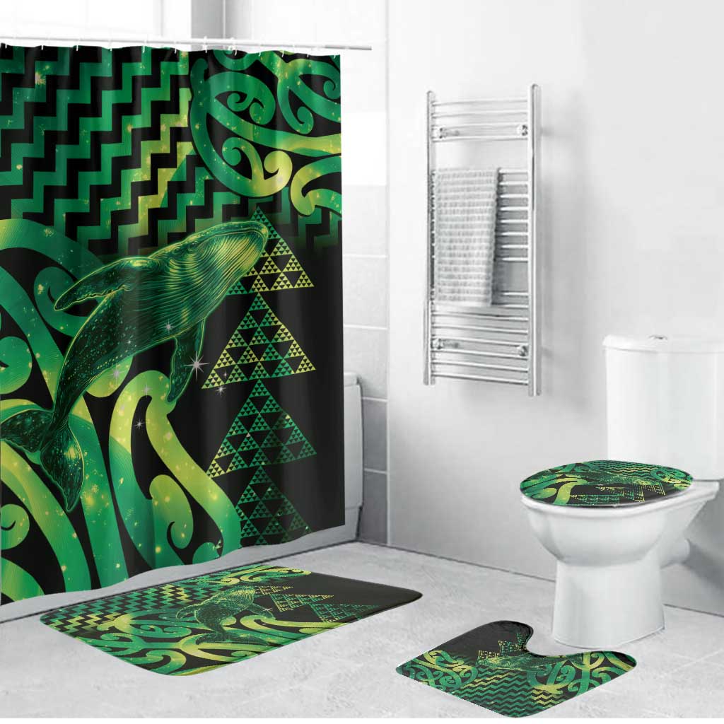 Humpback Whale Matariki New Zealand Bathroom Set NZ Maori Paikea Poutama Luxury Green LT14 Bathroom Set (4 pcs) Green - Polynesian Pride