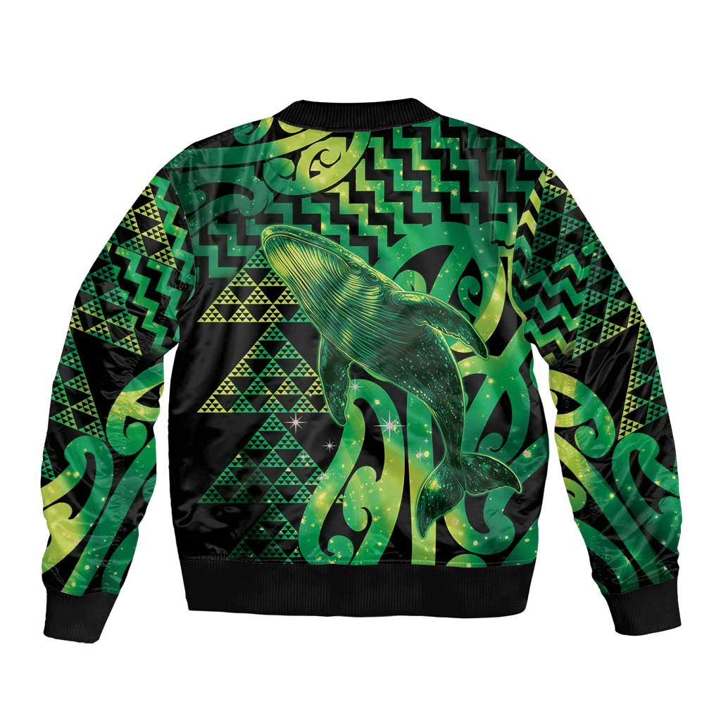 Humpback Whale Matariki New Zealand Bomber Jacket NZ Maori Paikea Poutama Luxury Green