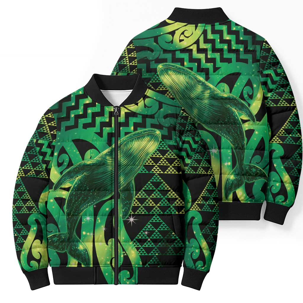 Humpback Whale Matariki New Zealand Bomber Puffer Jacket NZ Maori Paikea Poutama Luxury Green LT14 - Polynesian Pride