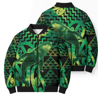 Humpback Whale Matariki New Zealand Bomber Puffer Jacket NZ Maori Paikea Poutama Luxury Green LT14 - Polynesian Pride