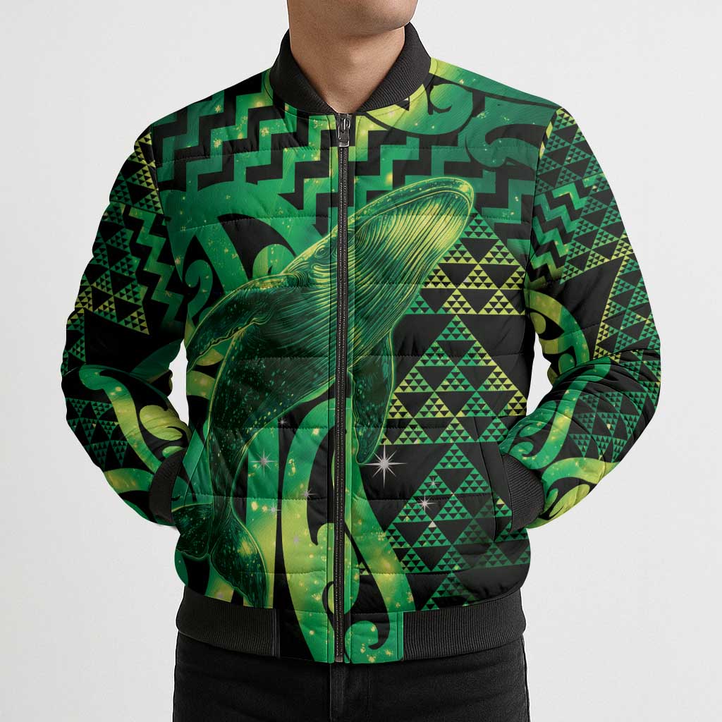 Humpback Whale Matariki New Zealand Bomber Puffer Jacket NZ Maori Paikea Poutama Luxury Green LT14 - Polynesian Pride