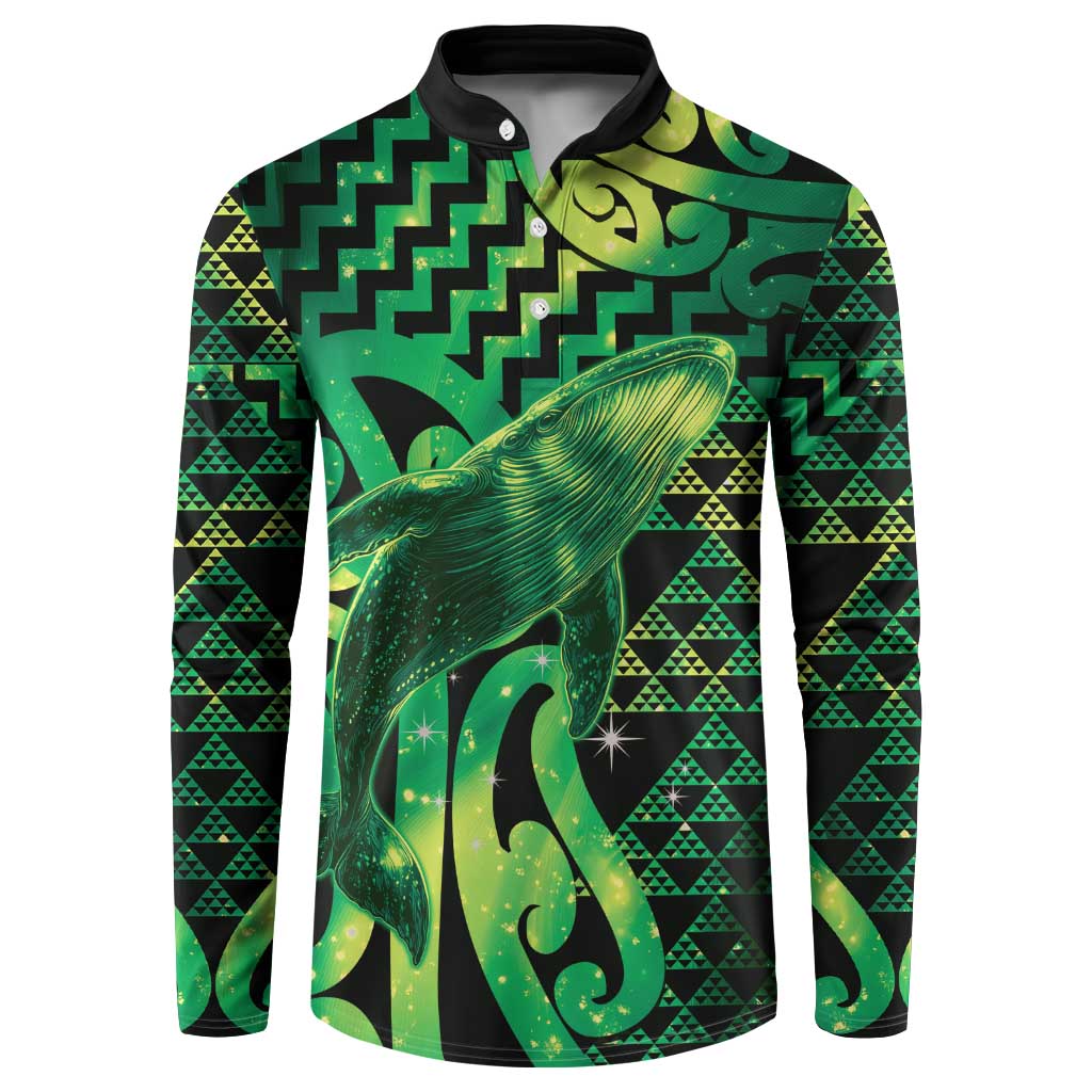 Humpback Whale Matariki New Zealand Button Sweatshirt NZ Maori Paikea Poutama Luxury Green