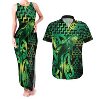 Humpback Whale Matariki New Zealand Couples Matching Tank Maxi Dress and Hawaiian Shirt NZ Maori Paikea Poutama Luxury Green LT14 Green - Polynesian Pride