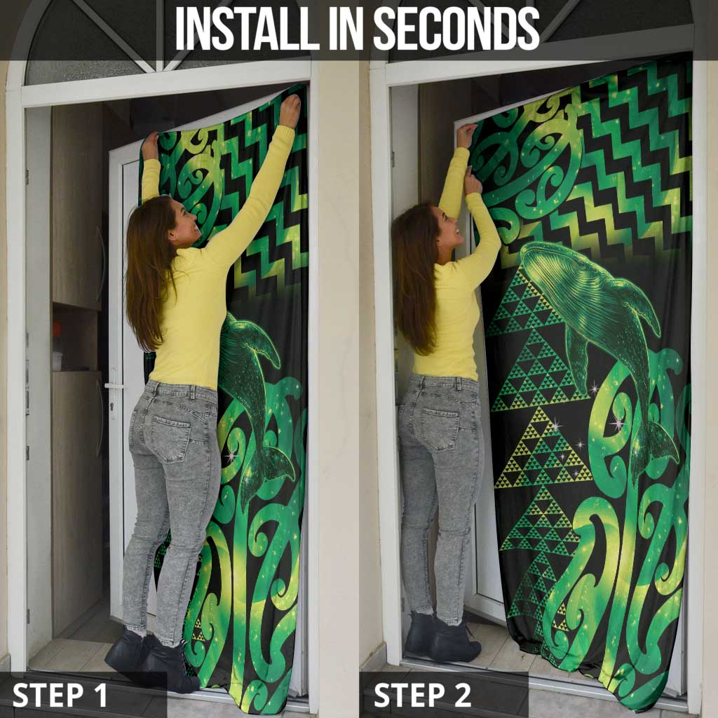 Humpback Whale Matariki New Zealand Door Cover NZ Maori Paikea Poutama Luxury Green LT14 - Polynesian Pride