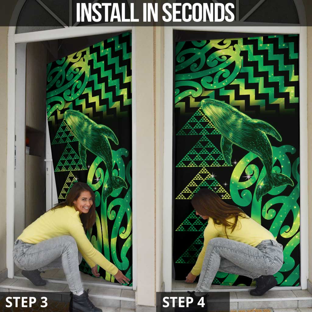 Humpback Whale Matariki New Zealand Door Cover NZ Maori Paikea Poutama Luxury Green LT14 - Polynesian Pride