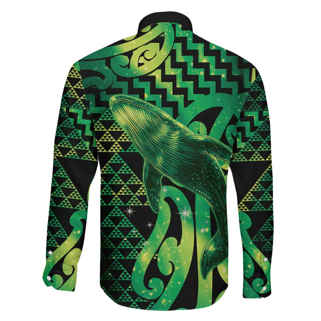 Humpback Whale Matariki New Zealand Family Matching Long Sleeve Bodycon Dress and Hawaiian Shirt NZ Maori Paikea Poutama Luxury Green LT14 - Polynesian Pride