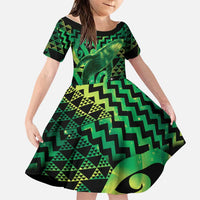 Humpback Whale Matariki New Zealand Family Matching Mermaid Dress and Hawaiian Shirt NZ Maori Paikea Poutama Luxury Green LT14 Daughter's Dress Green - Polynesian Pride