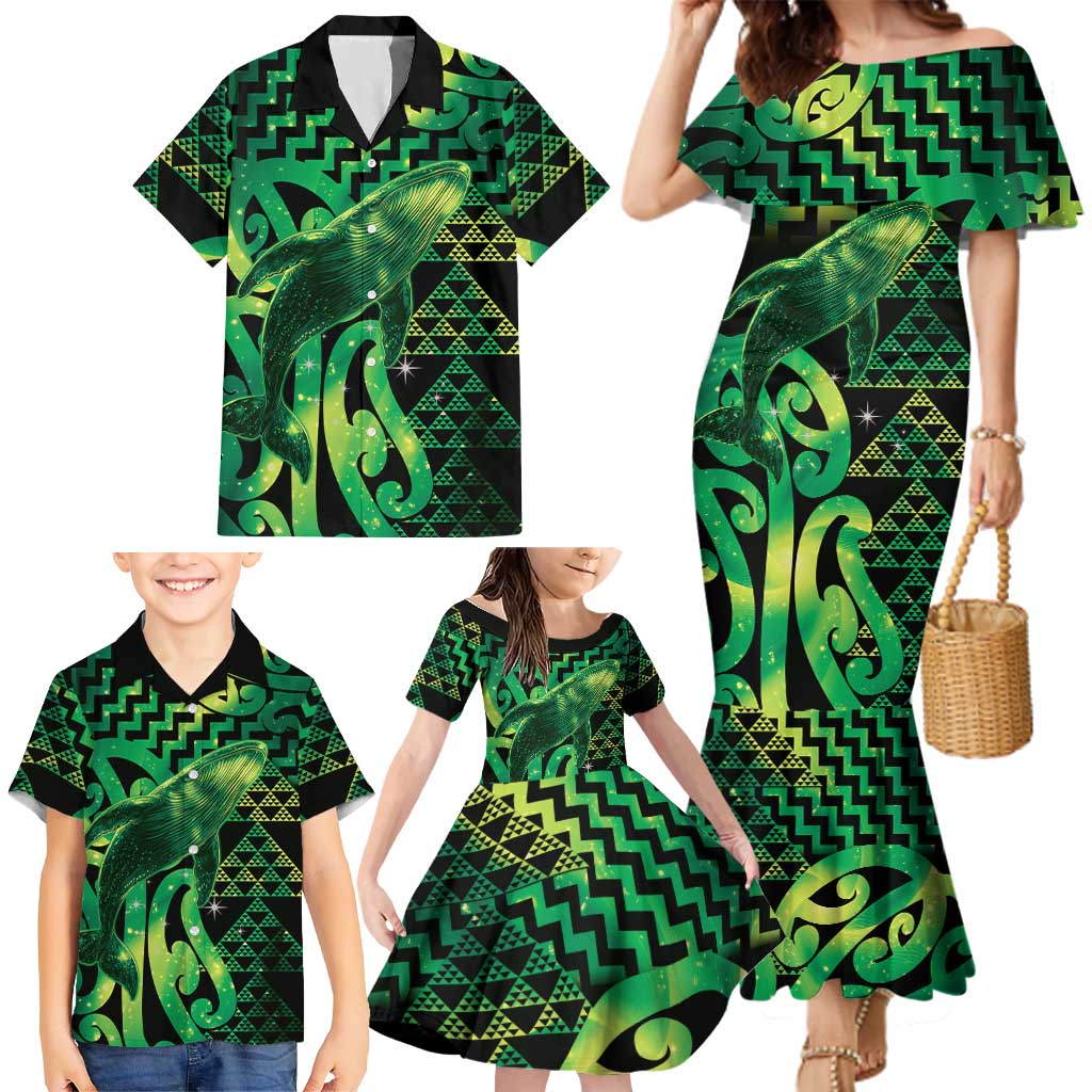 Humpback Whale Matariki New Zealand Family Matching Mermaid Dress and Hawaiian Shirt NZ Maori Paikea Poutama Luxury Green