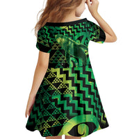Humpback Whale Matariki New Zealand Family Matching Off The Shoulder Long Sleeve Dress and Hawaiian Shirt NZ Maori Paikea Poutama Luxury Green LT14 - Polynesian Pride