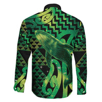 Humpback Whale Matariki New Zealand Family Matching Off Shoulder Short Dress and Hawaiian Shirt NZ Maori Paikea Poutama Luxury Green LT14 - Polynesian Pride