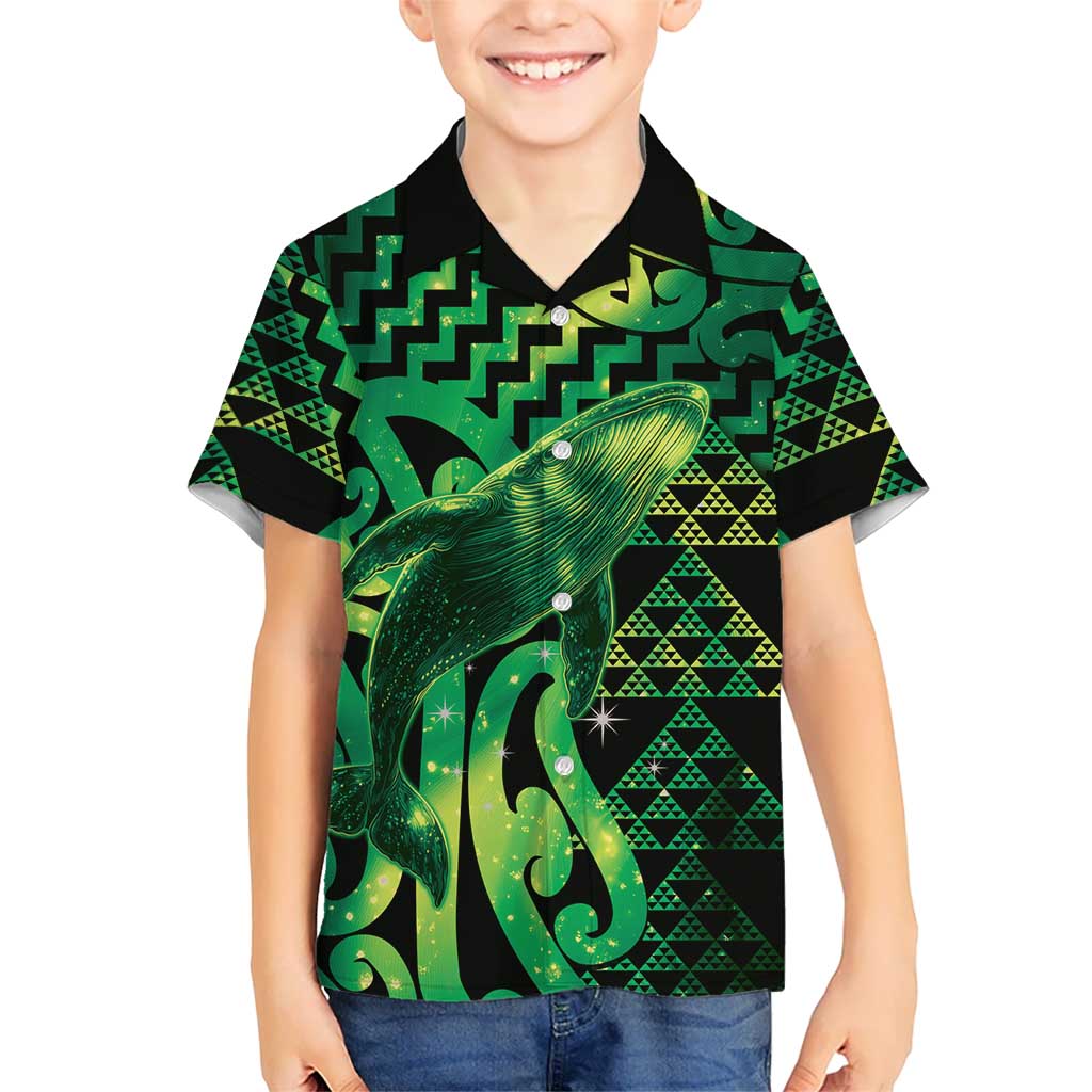 Humpback Whale Matariki New Zealand Family Matching Short Sleeve Bodycon Dress and Hawaiian Shirt NZ Maori Paikea Poutama Luxury Green LT14 Son's Shirt Green - Polynesian Pride