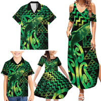 Humpback Whale Matariki New Zealand Family Matching Summer Maxi Dress and Hawaiian Shirt NZ Maori Paikea Poutama Luxury Green LT14 - Polynesian Pride