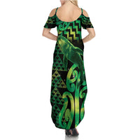 Humpback Whale Matariki New Zealand Family Matching Summer Maxi Dress and Hawaiian Shirt NZ Maori Paikea Poutama Luxury Green LT14 - Polynesian Pride