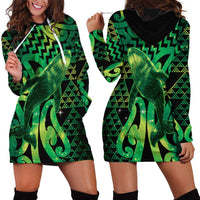 Humpback Whale Matariki New Zealand Hoodie Dress NZ Maori Paikea Poutama Luxury Green LT14 - Polynesian Pride