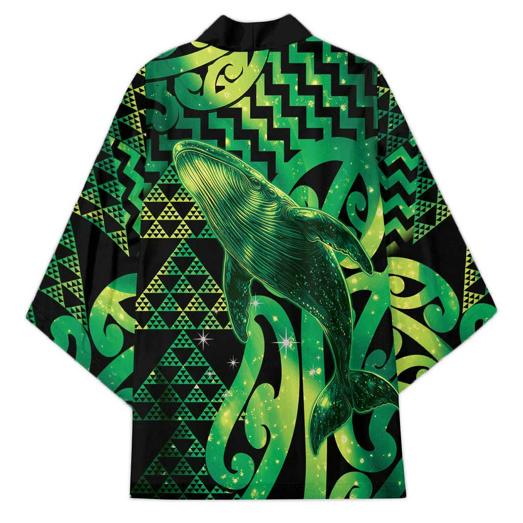 Humpback Whale Matariki New Zealand Kimono NZ Maori Paikea Poutama Luxury Green LT14 - Polynesian Pride