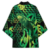 Humpback Whale Matariki New Zealand Kimono NZ Maori Paikea Poutama Luxury Green LT14 - Polynesian Pride