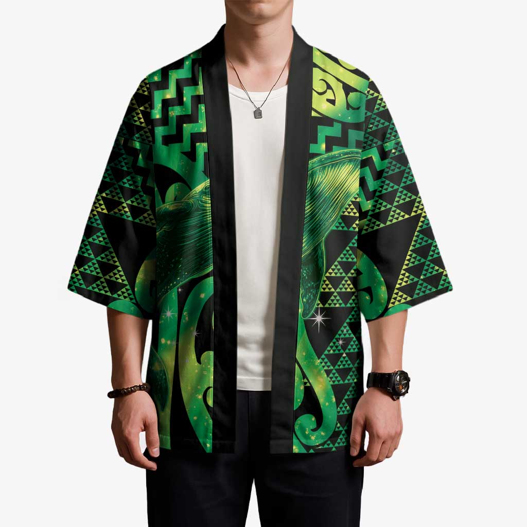Humpback Whale Matariki New Zealand Kimono NZ Maori Paikea Poutama Luxury Green LT14 - Polynesian Pride