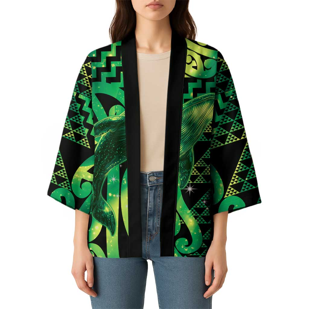 Humpback Whale Matariki New Zealand Kimono NZ Maori Paikea Poutama Luxury Green LT14 - Polynesian Pride