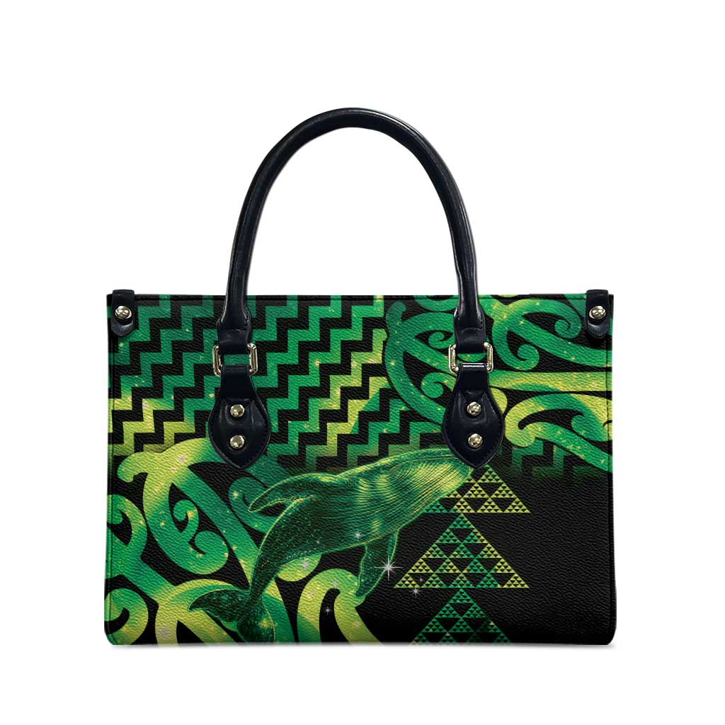 Humpback Whale Matariki New Zealand Leather Bag NZ Maori Paikea Poutama Luxury Green LT14 - Polynesian Pride