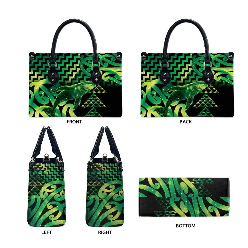 Humpback Whale Matariki New Zealand Leather Bag NZ Maori Paikea Poutama Luxury Green LT14 - Polynesian Pride