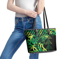 Humpback Whale Matariki New Zealand Leather Tote Bag NZ Maori Paikea Poutama Luxury Green LT14 - Polynesian Pride