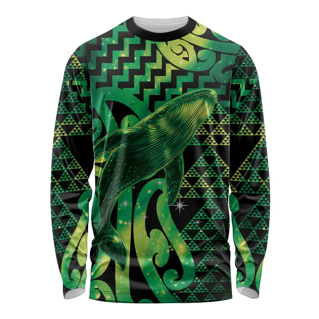 Humpback Whale Matariki New Zealand Long Sleeve Shirt NZ Maori Paikea Poutama Luxury Green LT14 Unisex Green - Polynesian Pride