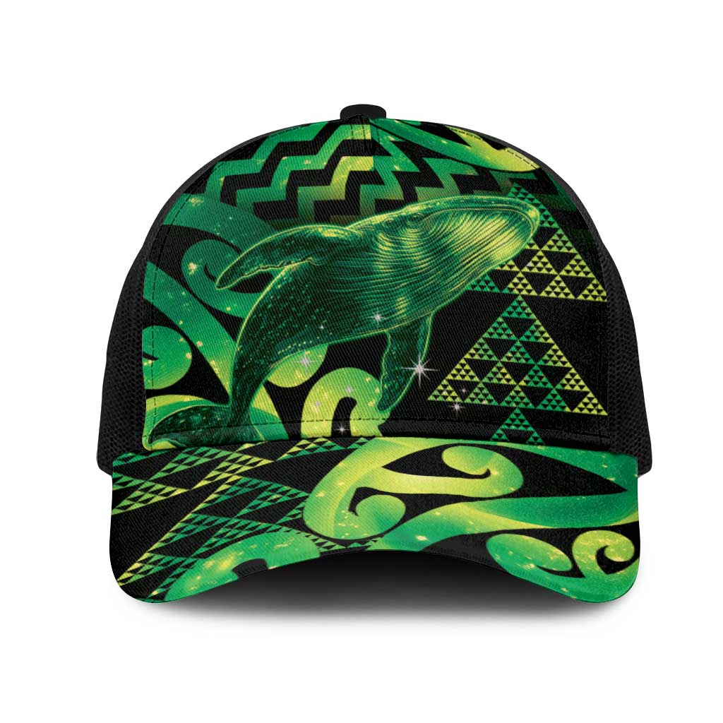 Humpback Whale Matariki New Zealand Mesh Trucker Cap NZ Maori Paikea Poutama Luxury Green LT14 One Size Black Green - Polynesian Pride