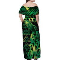 Humpback Whale Matariki New Zealand Off Shoulder Maxi Dress NZ Maori Paikea Poutama Luxury Green LT14 - Polynesian Pride