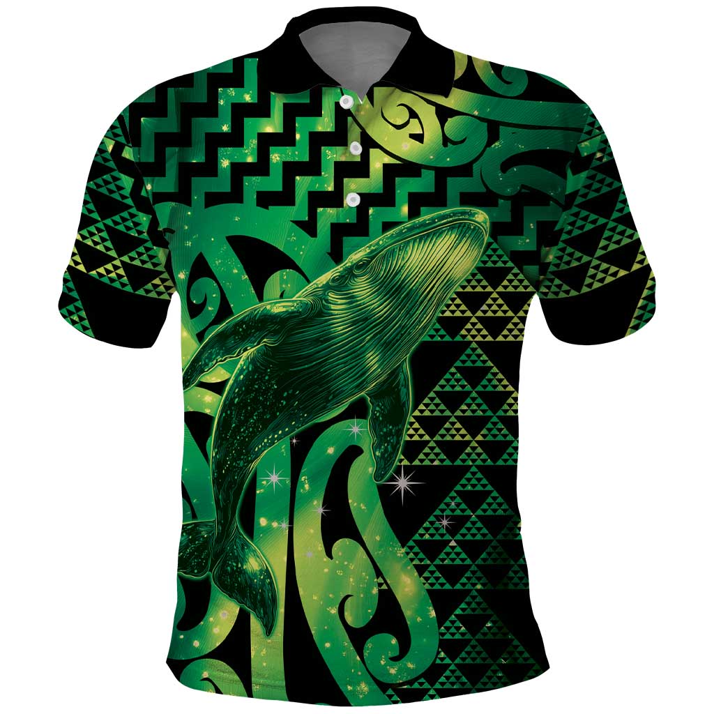 Humpback Whale Matariki New Zealand Polo Shirt NZ Maori Paikea Poutama Luxury Green