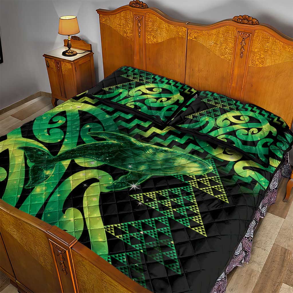 Humpback Whale Matariki New Zealand Quilt Bed Set NZ Maori Paikea Poutama Luxury Green LT14 - Polynesian Pride