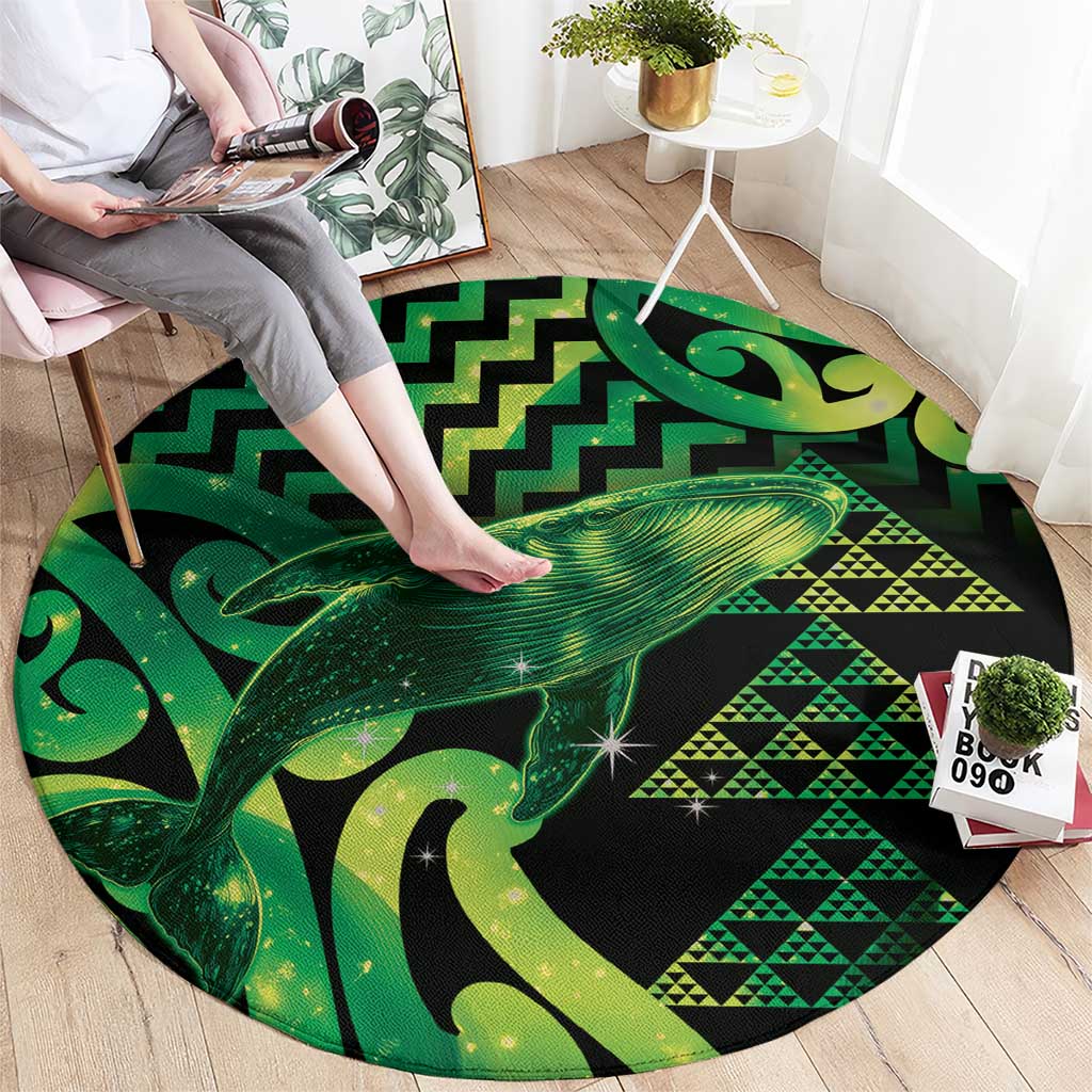 Humpback Whale Matariki New Zealand Round Carpet NZ Maori Paikea Poutama Luxury Green LT14 - Polynesian Pride