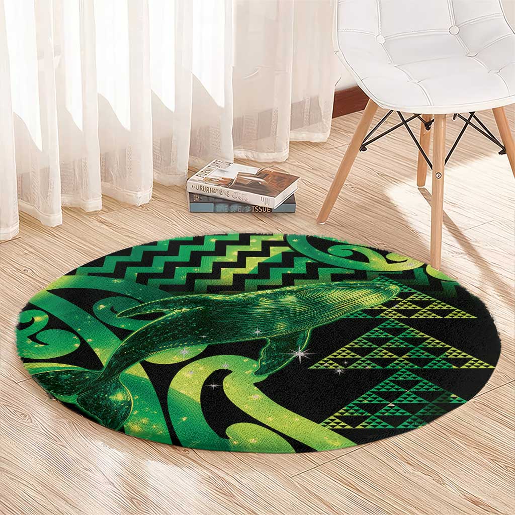 Humpback Whale Matariki New Zealand Round Carpet NZ Maori Paikea Poutama Luxury Green LT14 - Polynesian Pride