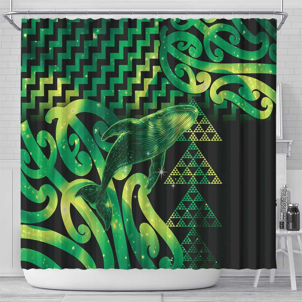 Humpback Whale Matariki New Zealand Shower Curtain NZ Maori Paikea Poutama Luxury Green LT14 - Polynesian Pride