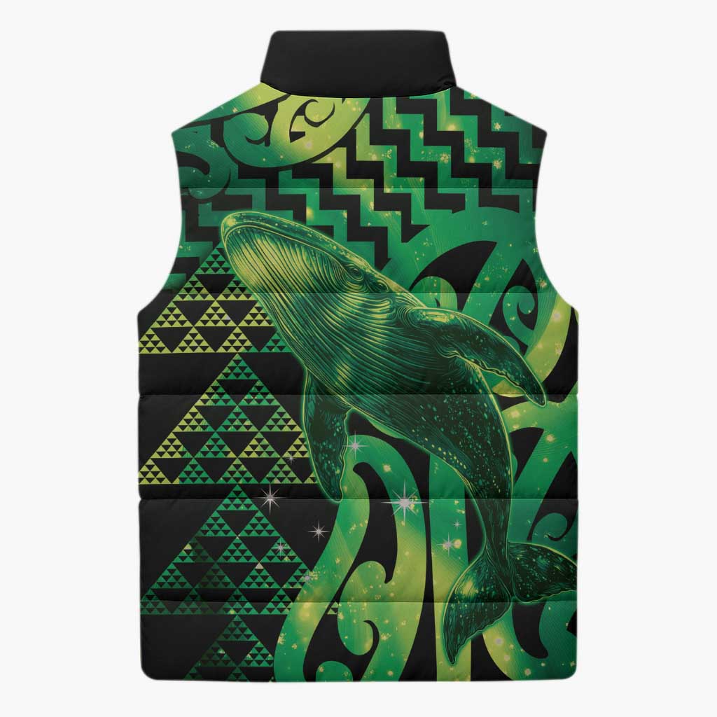 Humpback Whale Matariki New Zealand Sleeveless Puffer Jacket NZ Maori Paikea Poutama Luxury Green LT14 - Polynesian Pride