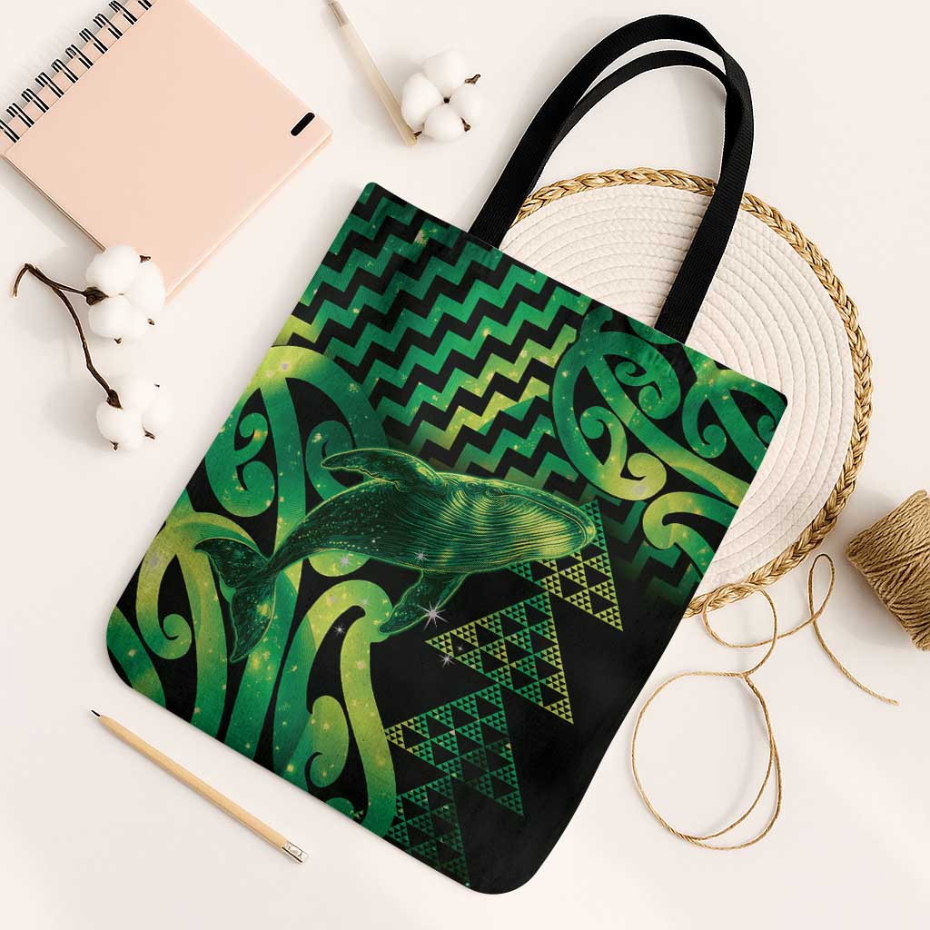 Humpback Whale Matariki New Zealand Tote Bag NZ Maori Paikea Poutama Luxury Green LT14 Black Strap One Size Green - Polynesian Pride